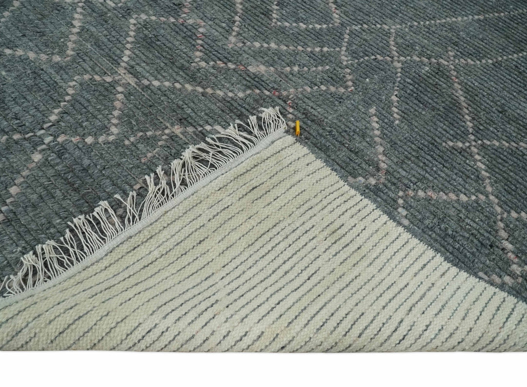 Hand Knotted Charcoal and Ivory Moroccan Trellis Rug Made with Blended Wool 5x8, 8x10 and 9x12 | UL48 - The Rug Decor