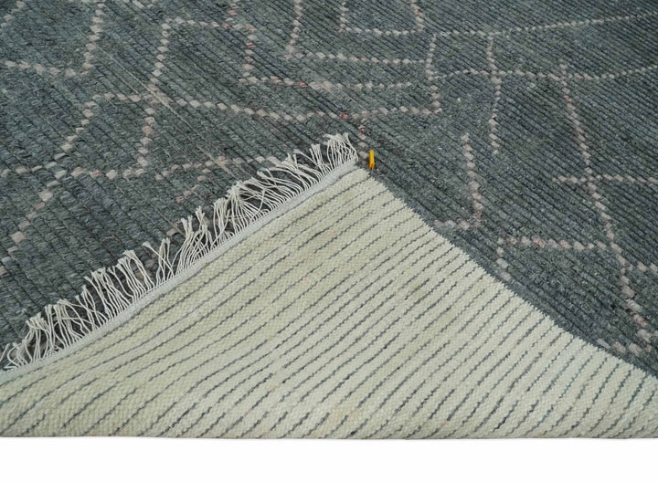 Hand Knotted Charcoal and Ivory Moroccan Trellis Rug Made with Blended Wool 5x8, 8x10 and 9x12 | UL48 - The Rug Decor