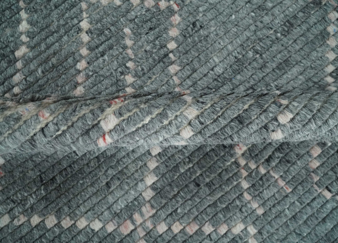 Hand Knotted Charcoal and Ivory Moroccan Trellis Rug Made with Blended Wool 5x8, 8x10 and 9x12 | UL48 - The Rug Decor