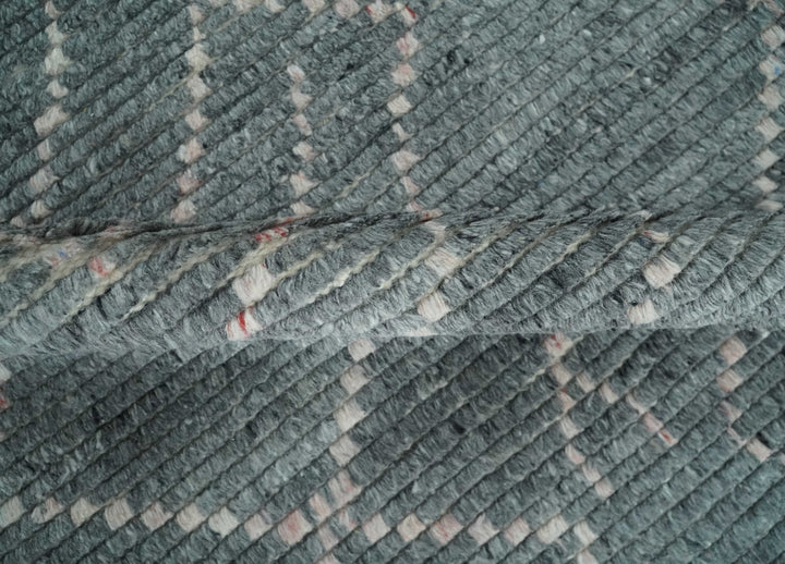 Hand Knotted Charcoal and Ivory Moroccan Trellis Rug Made with Blended Wool 5x8, 8x10 and 9x12 | UL48 - The Rug Decor