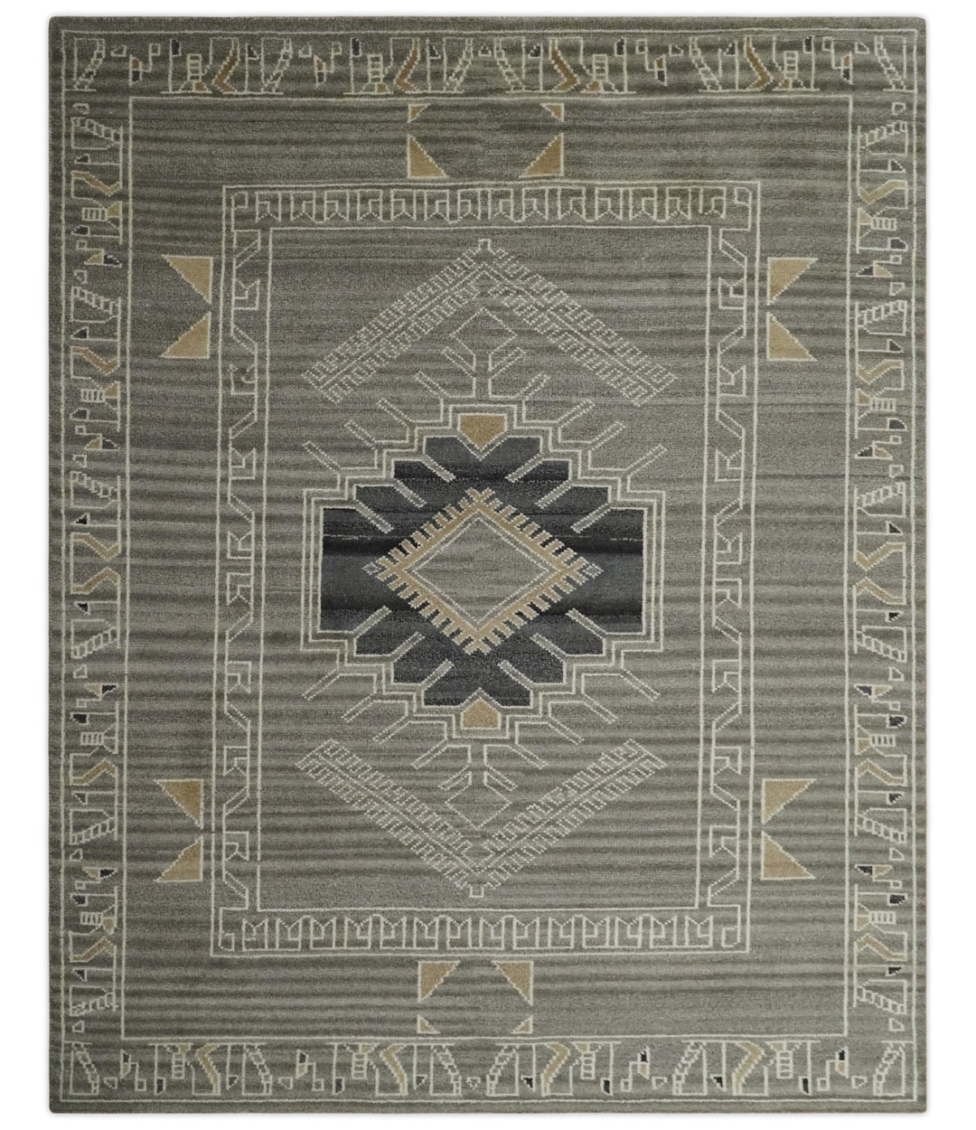 Hand Knotted Charcoal, Ivory and Beige Traditional Heriz Serapi Wool Area Rug, Kids, Living Room and Bedroom Rug | MEHK13 - The Rug Decor