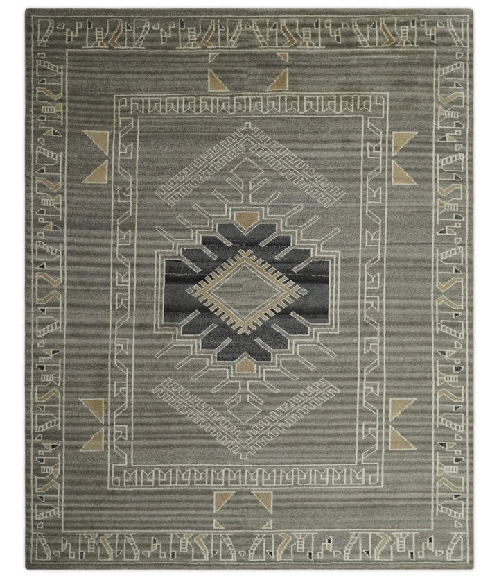 Hand Knotted Charcoal, Ivory and Beige Traditional Heriz Serapi Wool Area Rug, Kids, Living Room and Bedroom Rug | MEHK13 - The Rug Decor