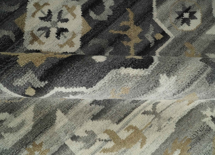 Hand Knotted Charcoal, Ivory and Beige Traditional Medallion Natural Wool Area Rug, Kids, Living Room and Bedroom Rug | MEHK10 - The Rug Decor