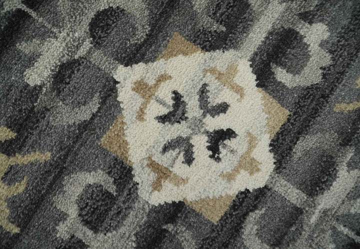 Hand Knotted Charcoal, Ivory and Beige Traditional Medallion Natural Wool Area Rug, Kids, Living Room and Bedroom Rug | MEHK10 - The Rug Decor