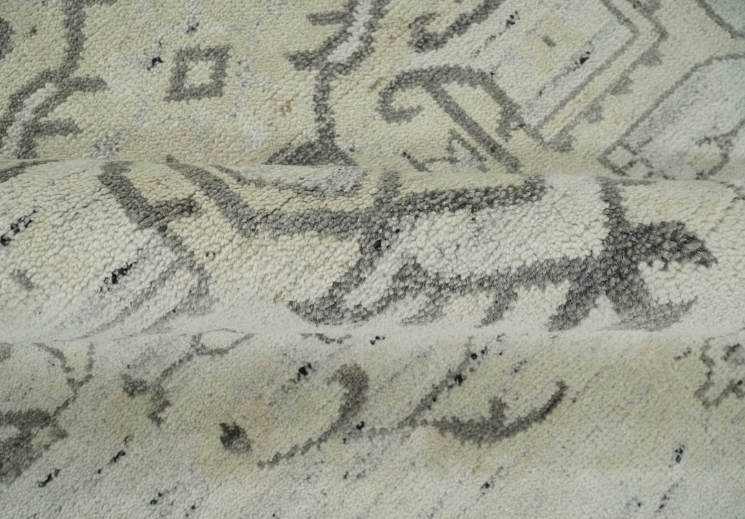 Hand Knotted Earthy Neutral Serapi Wool Rug, Charcoal, Beige and Ivory - The Rug Decor