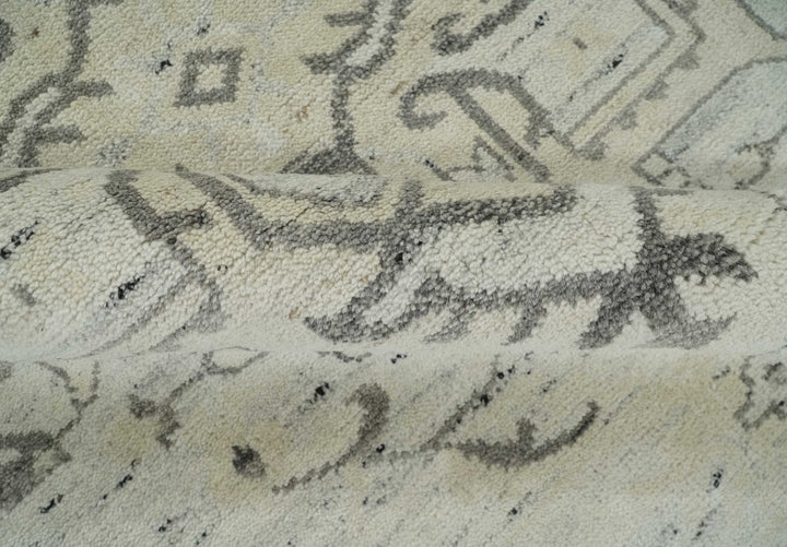 Hand Knotted Earthy Neutral Serapi Wool Rug, Charcoal, Beige and Ivory - The Rug Decor