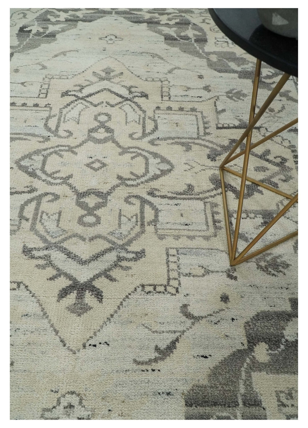 Hand Knotted Earthy Neutral Serapi Wool Rug, Charcoal, Beige and Ivory - The Rug Decor