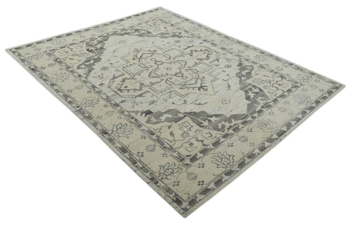 Hand Knotted Earthy Neutral Serapi Wool Rug, Charcoal, Beige and Ivory - The Rug Decor