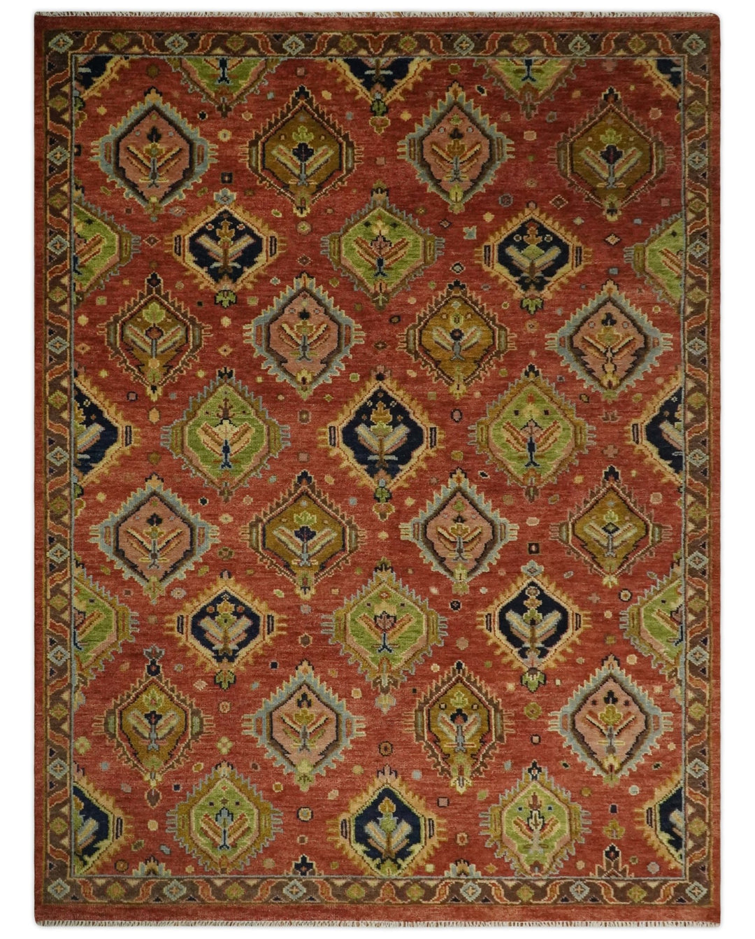 Hand Knotted Eclectic 9x12 Rust and Brown Persian Antique Traditional Area Rug | TRDCP622912 - The Rug Decor