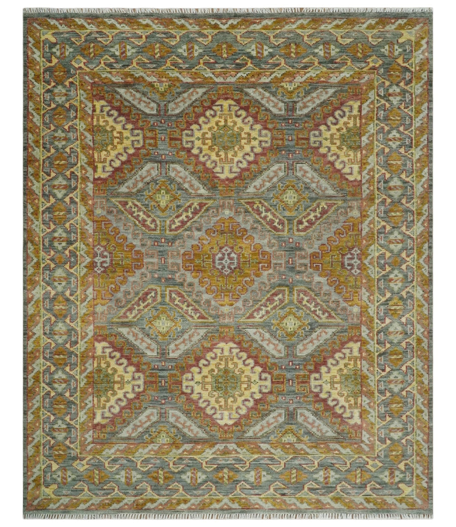Hand Knotted Gold and Charcoal 8x10 Oriental Traditional Wool Area Rug - The Rug Decor