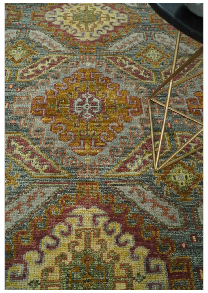Hand Knotted Gold and Charcoal 8x10 Oriental Traditional Wool Area Rug - The Rug Decor