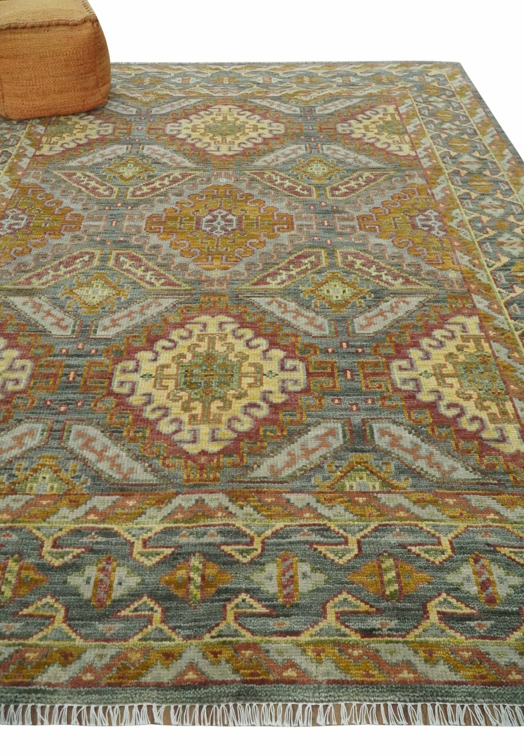 Hand Knotted Gold and Charcoal 8x10 Oriental Traditional Wool Area Rug - The Rug Decor