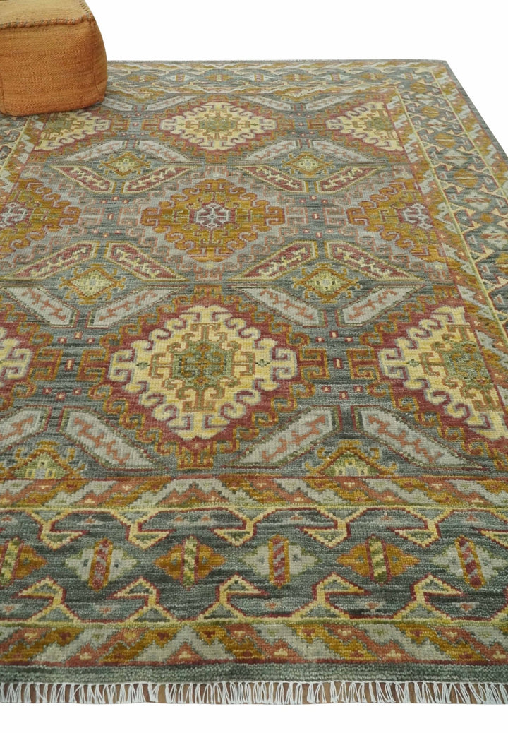 Hand Knotted Gold and Charcoal 8x10 Oriental Traditional Wool Area Rug - The Rug Decor