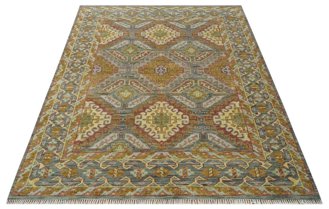 Hand Knotted Gold and Charcoal 8x10 Oriental Traditional Wool Area Rug - The Rug Decor