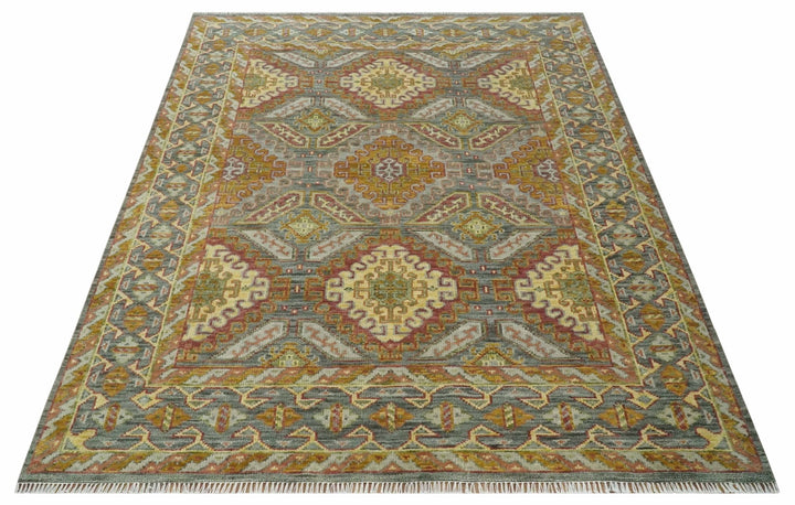 Hand Knotted Gold and Charcoal 8x10 Oriental Traditional Wool Area Rug - The Rug Decor