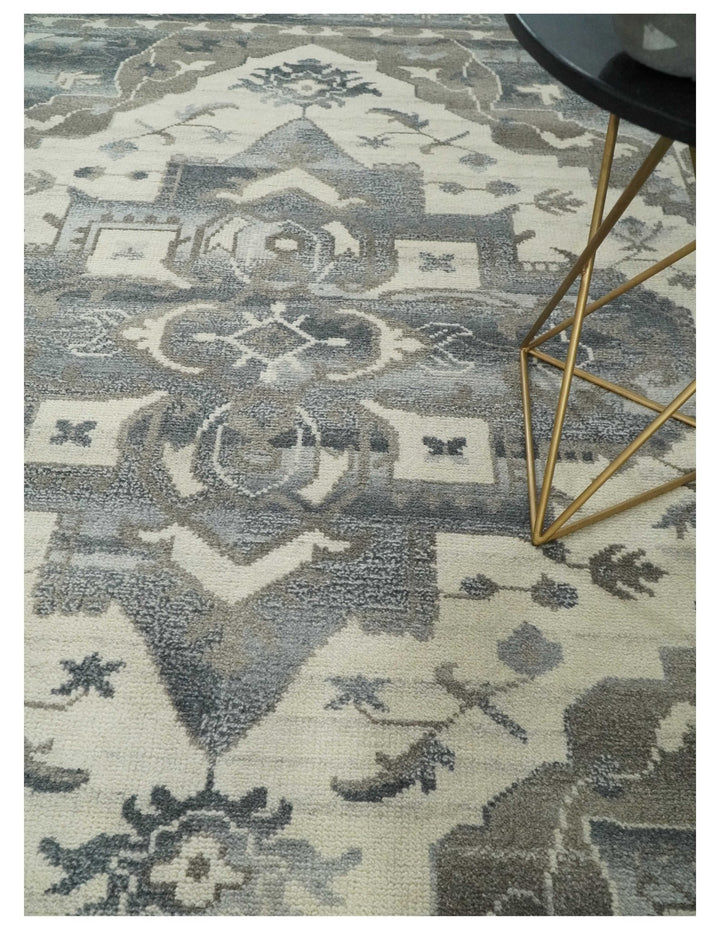 Hand Knotted Gray, Beige and Charcoal Traditional Persian Heriz Serapi Wool Area Rug, Kids, Living Room and Bedroom Rug | MEHK6 - The Rug Decor
