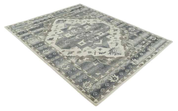 Hand Knotted Gray, Beige and Charcoal Traditional Persian Heriz Serapi Wool Area Rug, Kids, Living Room and Bedroom Rug | MEHK6 - The Rug Decor