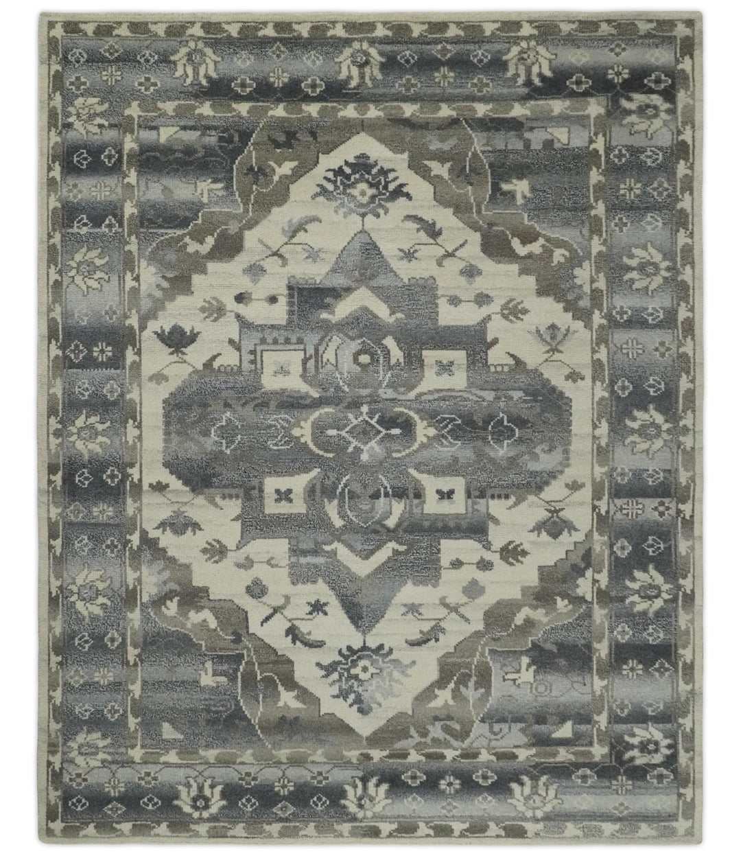 Hand Knotted Gray, Beige and Charcoal Traditional Persian Heriz Serapi Wool Area Rug, Kids, Living Room and Bedroom Rug | MEHK6 - The Rug Decor