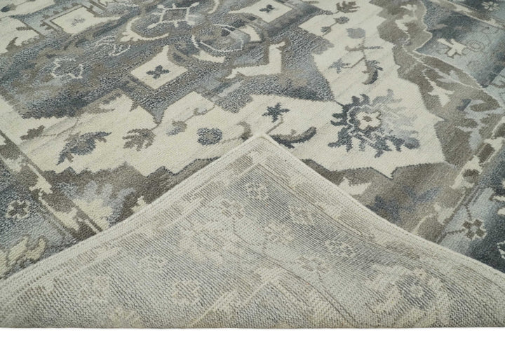 Hand Knotted Gray, Beige and Charcoal Traditional Persian Heriz Serapi Wool Area Rug, Kids, Living Room and Bedroom Rug | MEHK6 - The Rug Decor