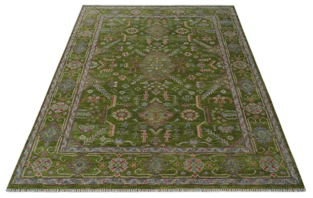 Hand Knotted Green and Silver Traditional Multi Size Antique Wool Area Rug - The Rug Decor
