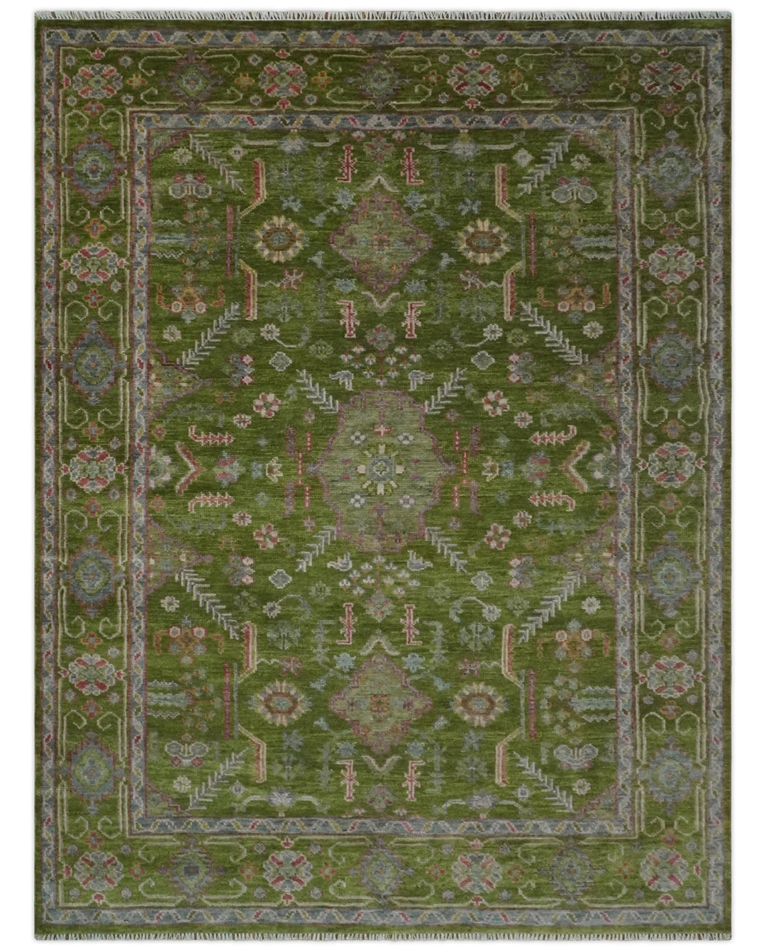 Hand Knotted Green and Silver Traditional Multi Size Antique Wool Area Rug - The Rug Decor