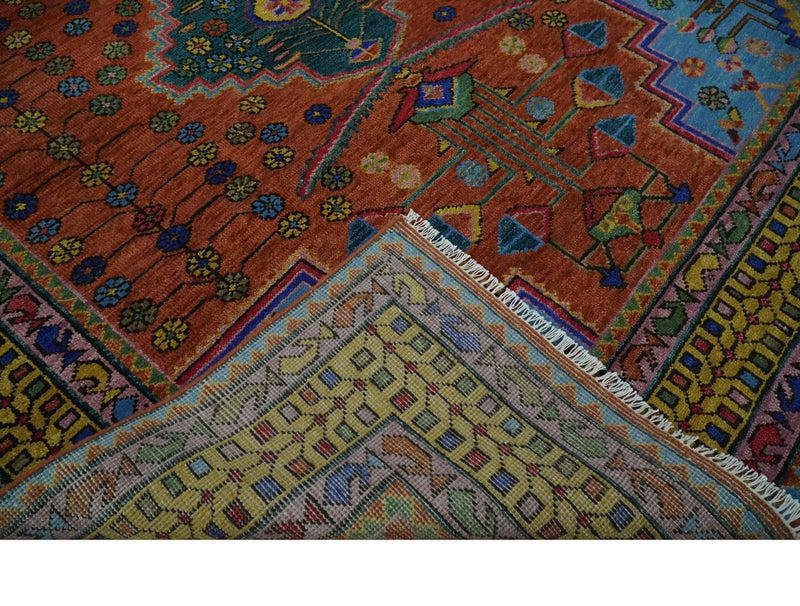 Hand Knotted Green, Rust, Yellow, Pink and Blue Traditional Floral 8x10 Wool Area Rug - The Rug Decor