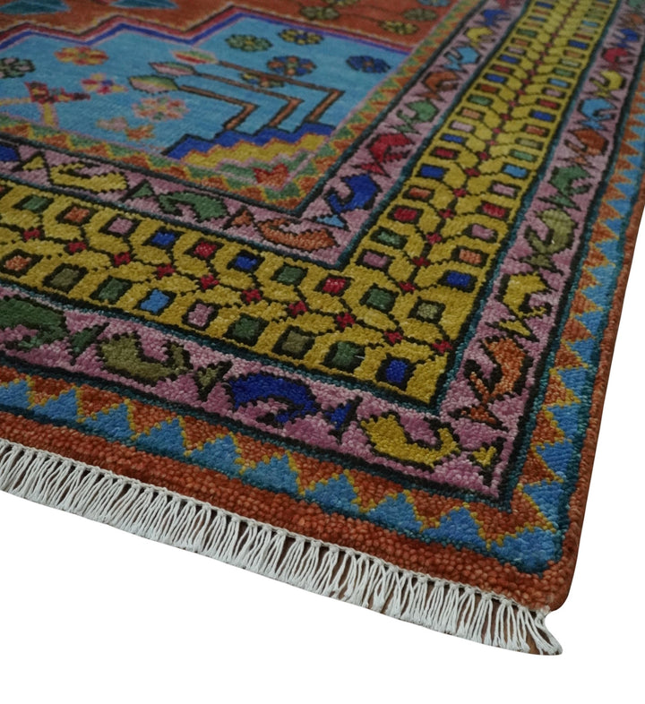 Hand Knotted Green, Rust, Yellow, Pink and Blue Traditional Floral 8x10 Wool Area Rug - The Rug Decor
