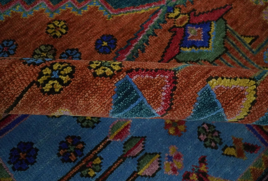 Hand Knotted Green, Rust, Yellow, Pink and Blue Traditional Floral 8x10 Wool Area Rug - The Rug Decor