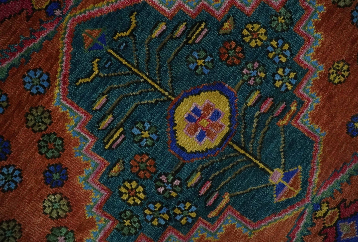 Hand Knotted Green, Rust, Yellow, Pink and Blue Traditional Floral 8x10 Wool Area Rug - The Rug Decor