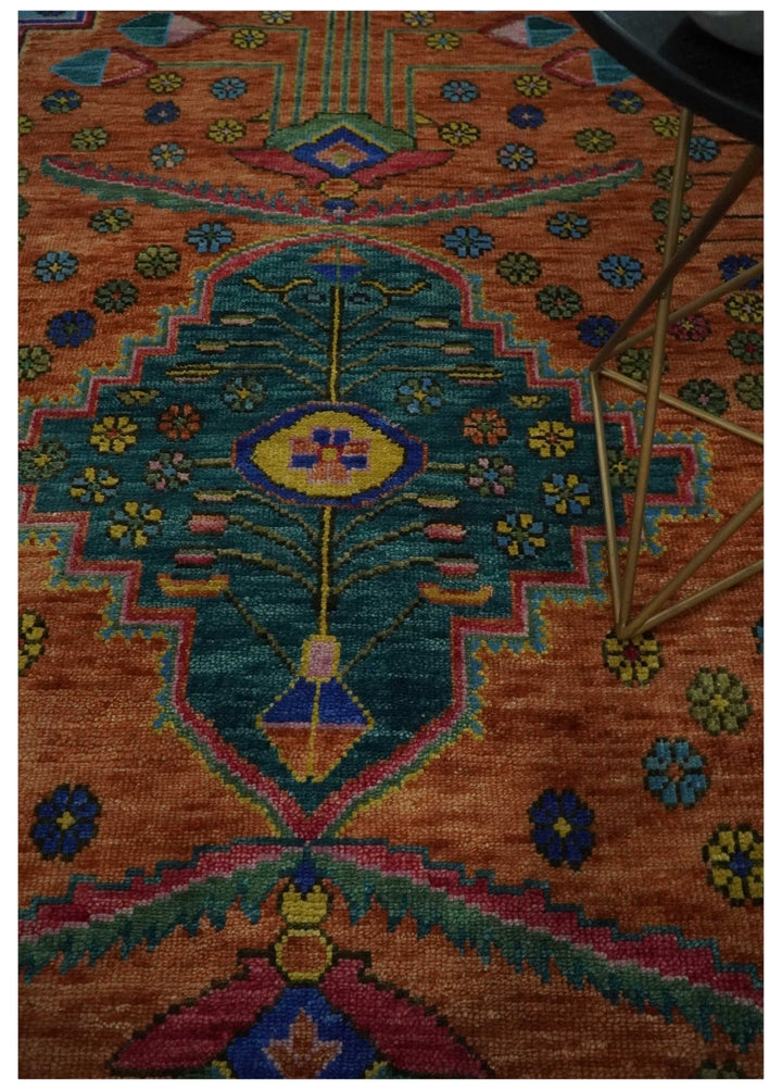Hand Knotted Green, Rust, Yellow, Pink and Blue Traditional Floral 8x10 Wool Area Rug - The Rug Decor