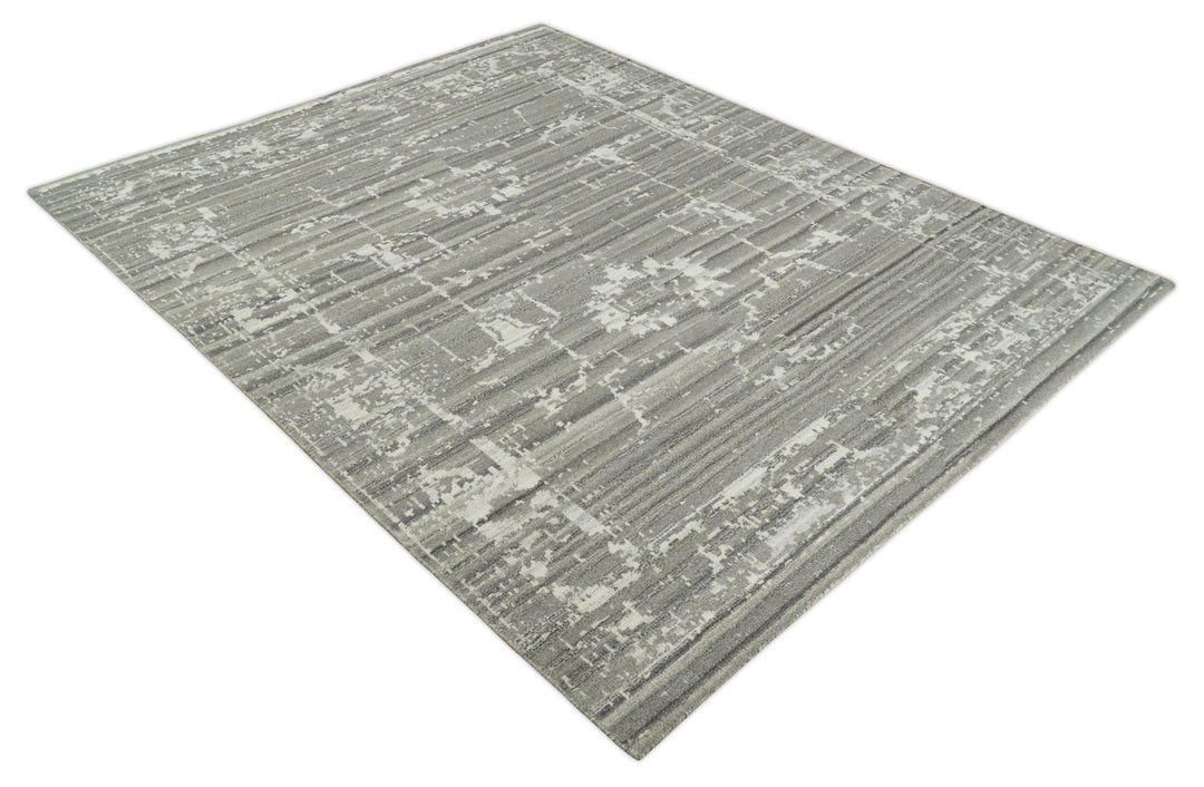 Hand Knotted Ivory and Charcoal Traditional Abstract Natural Wool Area Rug, Kids, Living Room and Bedroom Rug | MEHK9 - The Rug Decor