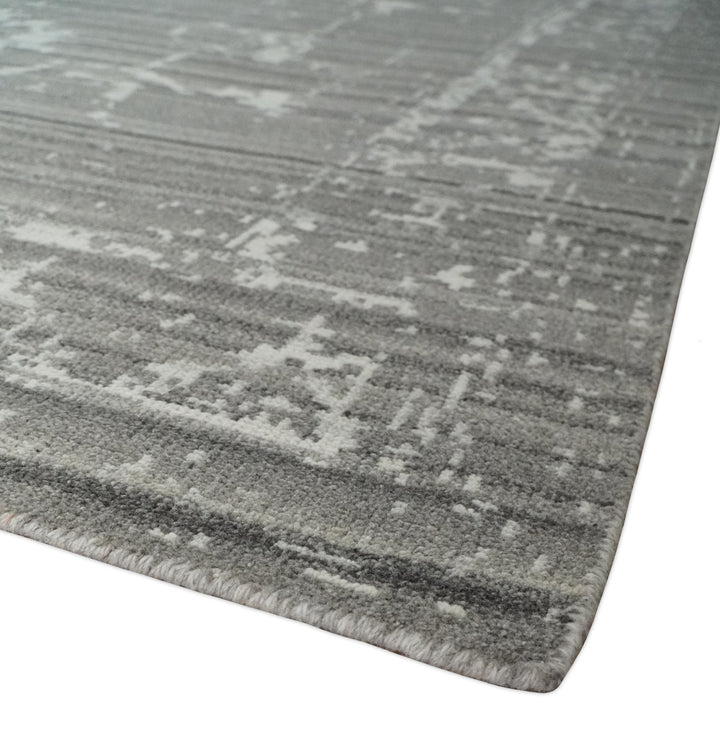 Hand Knotted Ivory and Charcoal Traditional Abstract Natural Wool Area Rug, Kids, Living Room and Bedroom Rug | MEHK9 - The Rug Decor