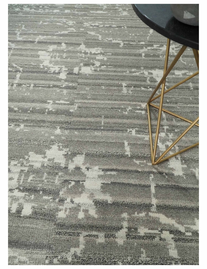 Hand Knotted Ivory and Charcoal Traditional Abstract Natural Wool Area Rug, Kids, Living Room and Bedroom Rug | MEHK9 - The Rug Decor