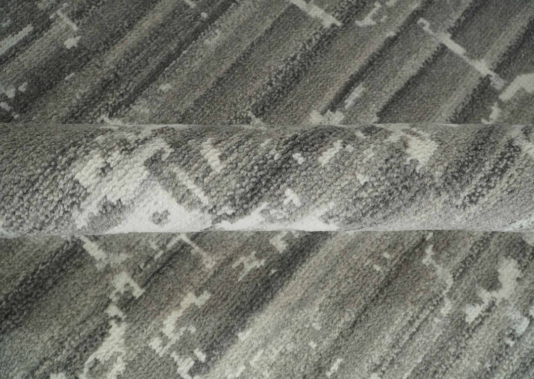 Hand Knotted Ivory and Charcoal Traditional Abstract Natural Wool Area Rug, Kids, Living Room and Bedroom Rug | MEHK9 - The Rug Decor