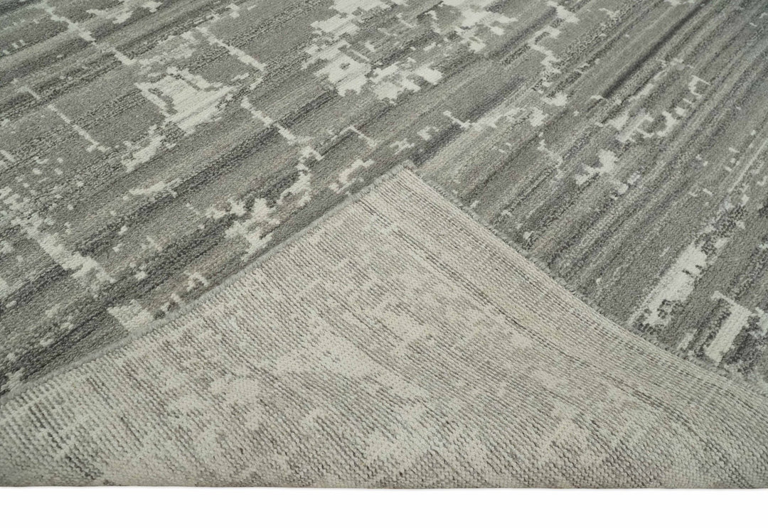 Hand Knotted Ivory and Charcoal Traditional Abstract Natural Wool Area Rug, Kids, Living Room and Bedroom Rug | MEHK9 - The Rug Decor