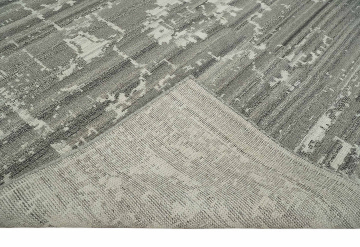 Hand Knotted Ivory and Charcoal Traditional Abstract Natural Wool Area Rug, Kids, Living Room and Bedroom Rug | MEHK9 - The Rug Decor