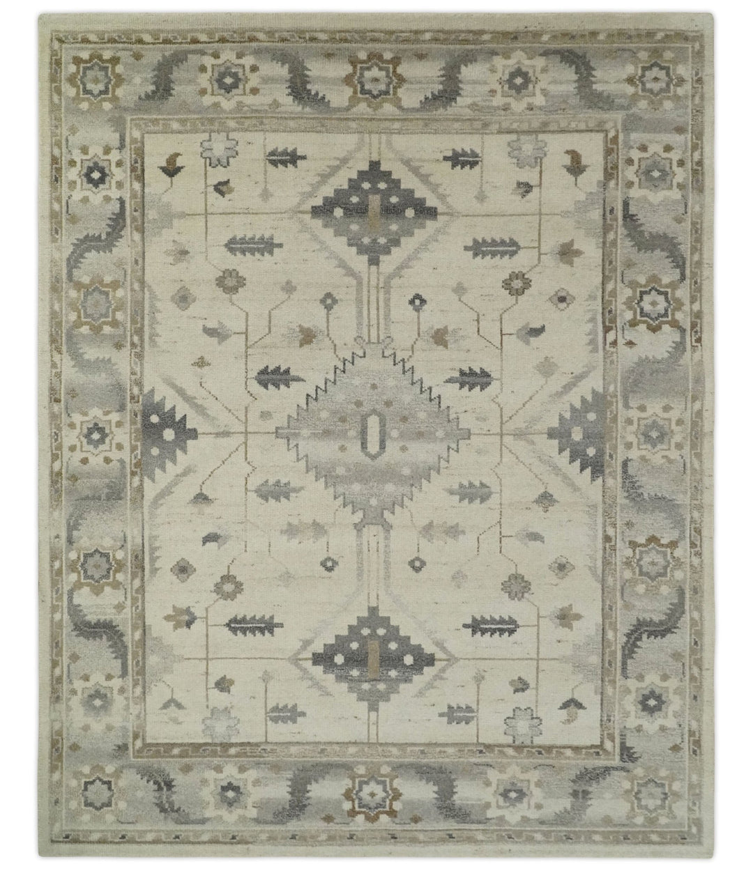 Hand Knotted Ivory and Charcoal Traditional Tribal Natural Wool Area Rug, Kids, Living Room and Bedroom Rug | MEHK5 - The Rug Decor
