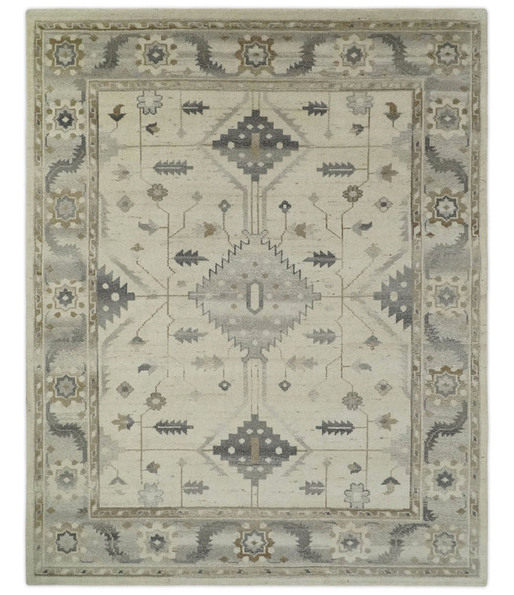 Hand Knotted Ivory and Charcoal Traditional Tribal Natural Wool Area Rug, Kids, Living Room and Bedroom Rug | MEHK5 - The Rug Decor