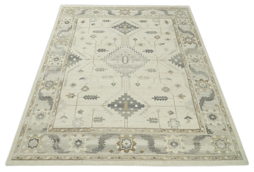 Hand Knotted Ivory and Charcoal Traditional Tribal Natural Wool Area Rug, Kids, Living Room and Bedroom Rug | MEHK5 - The Rug Decor
