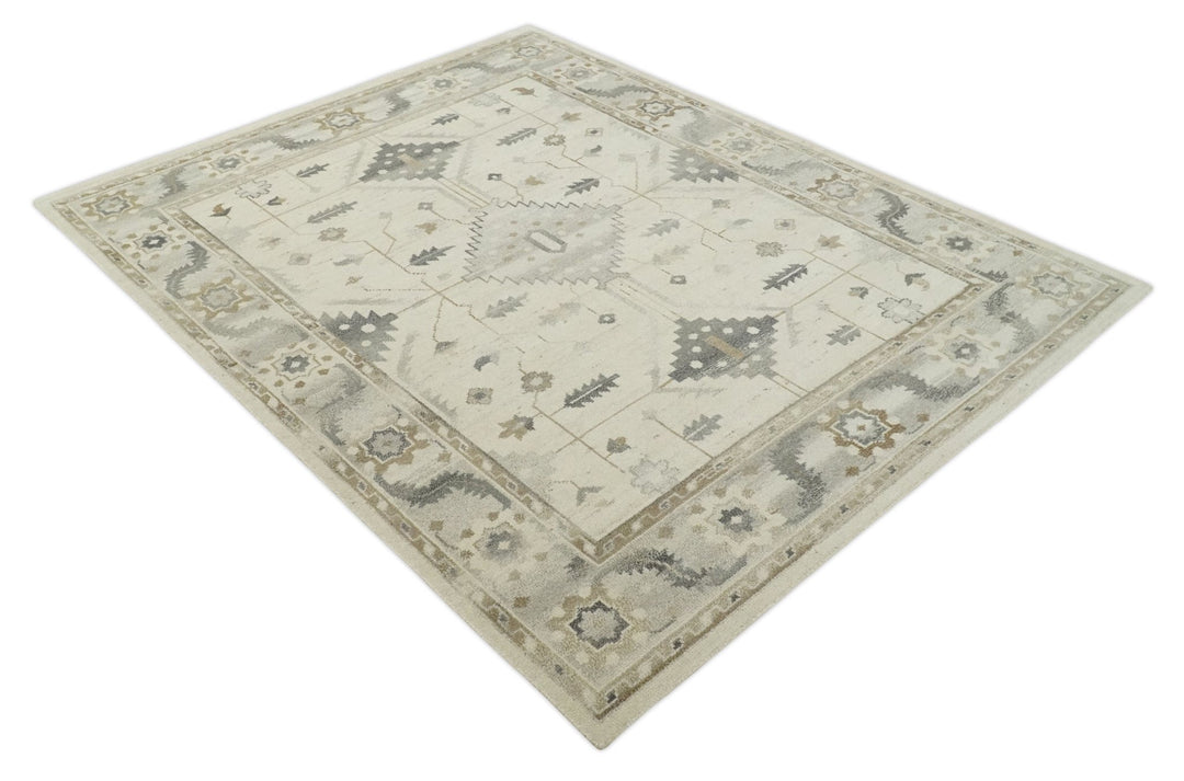 Hand Knotted Ivory and Charcoal Traditional Tribal Natural Wool Area Rug, Kids, Living Room and Bedroom Rug | MEHK5 - The Rug Decor