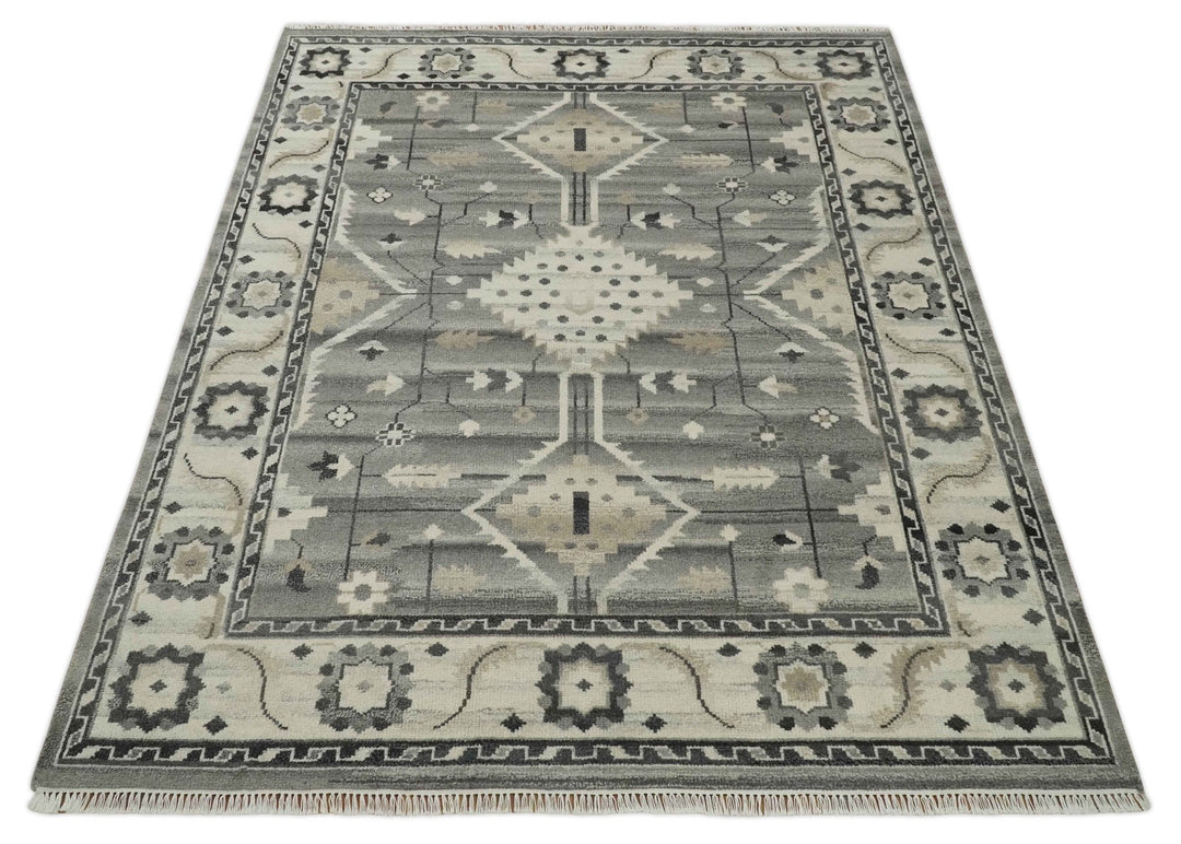 Hand Knotted Ivory and Gray Traditional Tribal Natural Wool Area Rug, Kids, Living Room and Bedroom Rug | MEHK4 - The Rug Decor