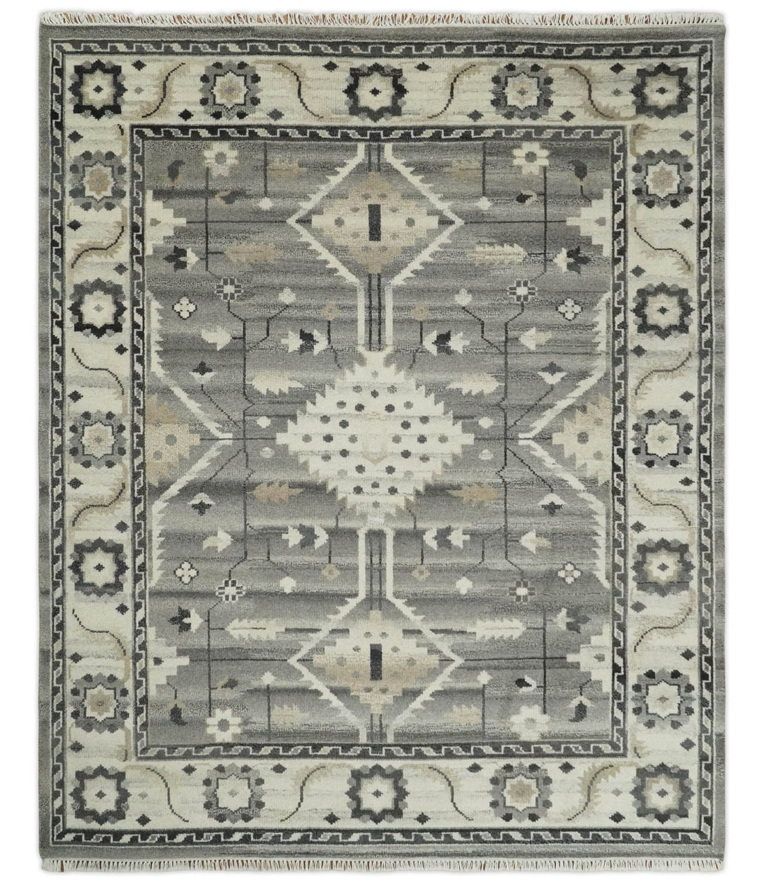 Hand Knotted Ivory and Gray Traditional Tribal Natural Wool Area Rug, Kids, Living Room and Bedroom Rug | MEHK4 - The Rug Decor