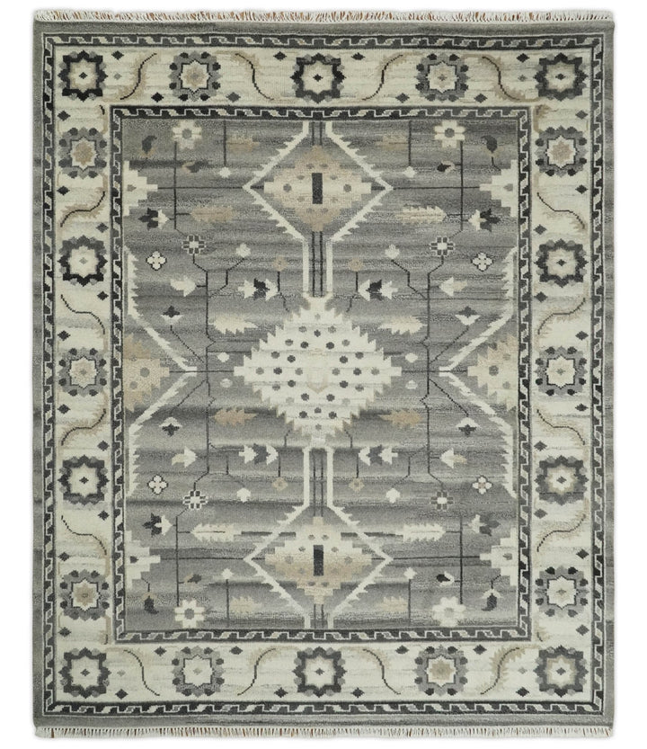 Hand Knotted Ivory and Gray Traditional Tribal Natural Wool Area Rug, Kids, Living Room and Bedroom Rug | MEHK4 - The Rug Decor