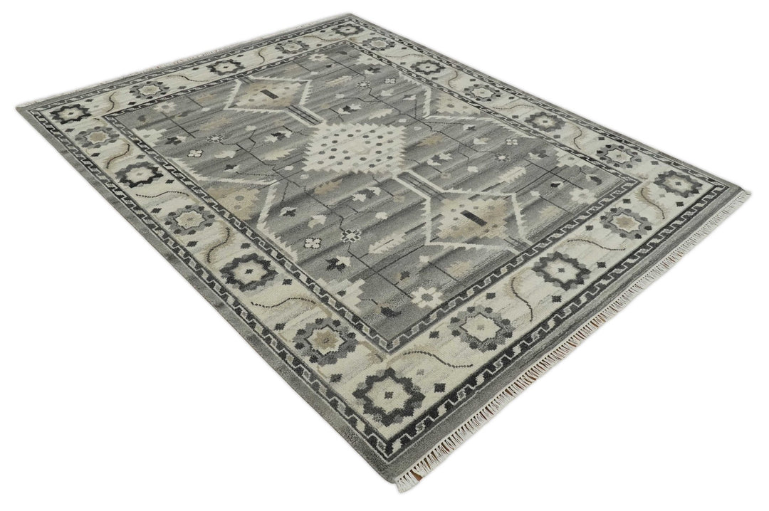Hand Knotted Ivory and Gray Traditional Tribal Natural Wool Area Rug, Kids, Living Room and Bedroom Rug | MEHK4 - The Rug Decor