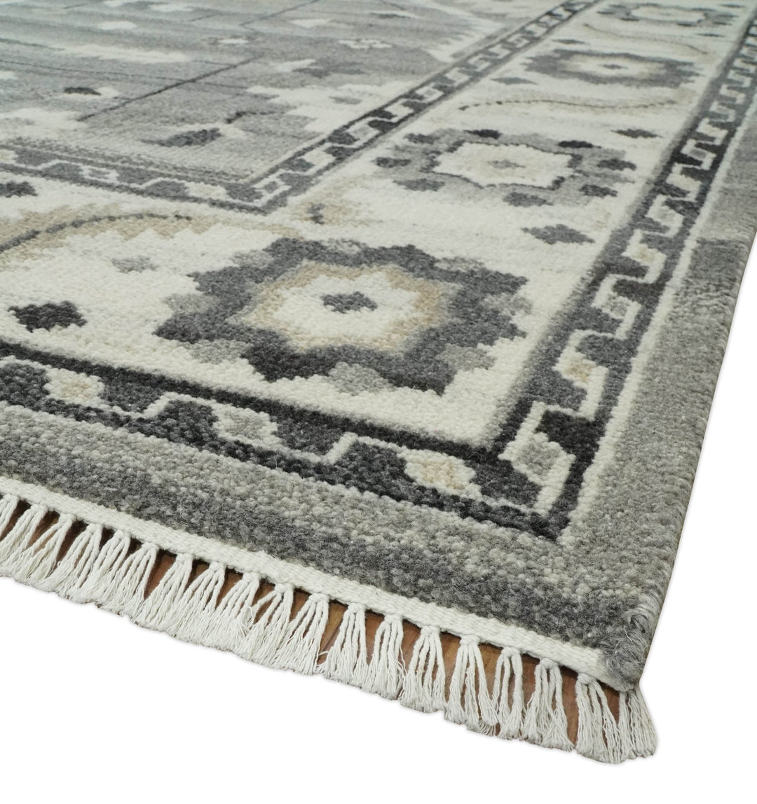 Hand Knotted Ivory and Gray Traditional Tribal Natural Wool Area Rug, Kids, Living Room and Bedroom Rug | MEHK4 - The Rug Decor