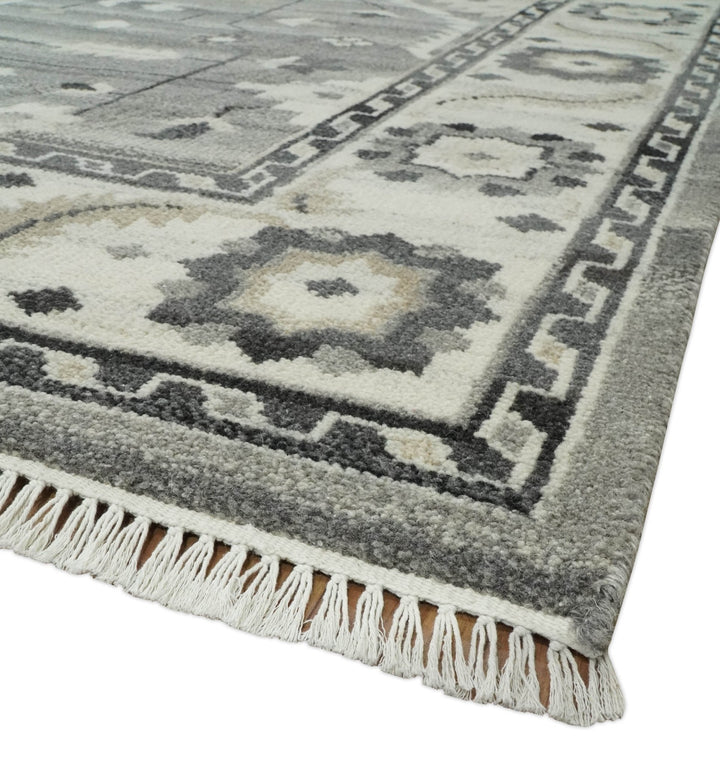 Hand Knotted Ivory and Gray Traditional Tribal Natural Wool Area Rug, Kids, Living Room and Bedroom Rug | MEHK4 - The Rug Decor