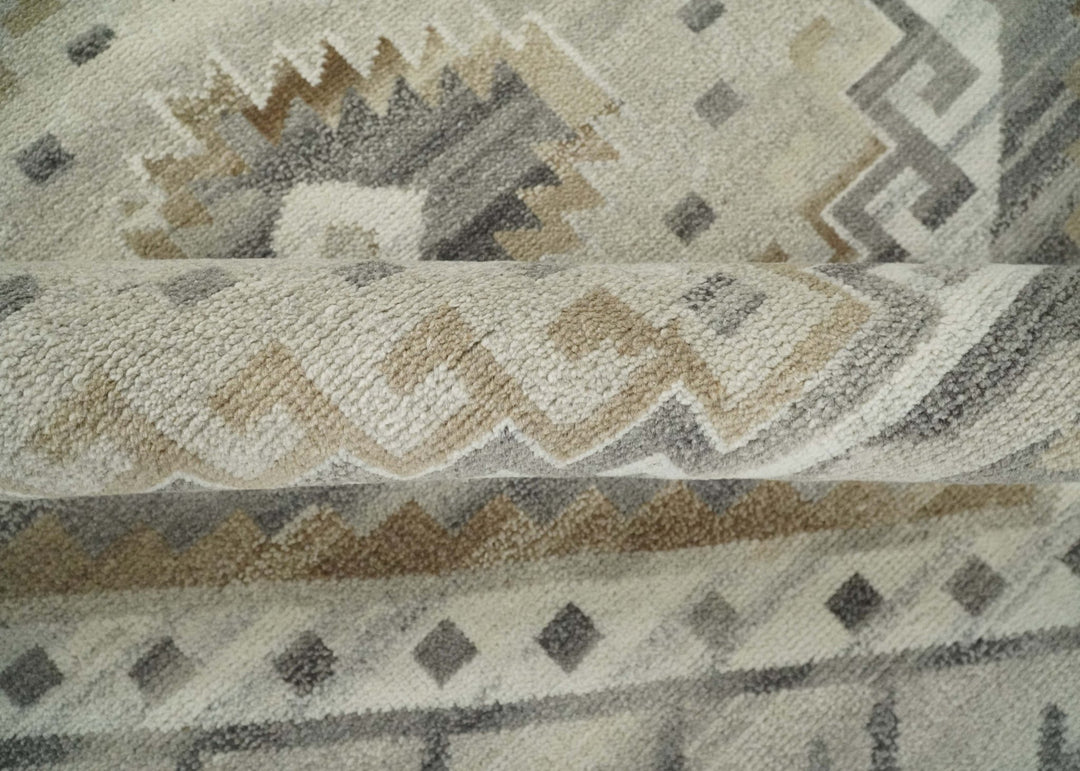 Hand Knotted Ivory, Charcoal and Beige Traditional Medallion Natural Wool Area Rug, Kids, Living Room and Bedroom Rug | MEHK11 - The Rug Decor