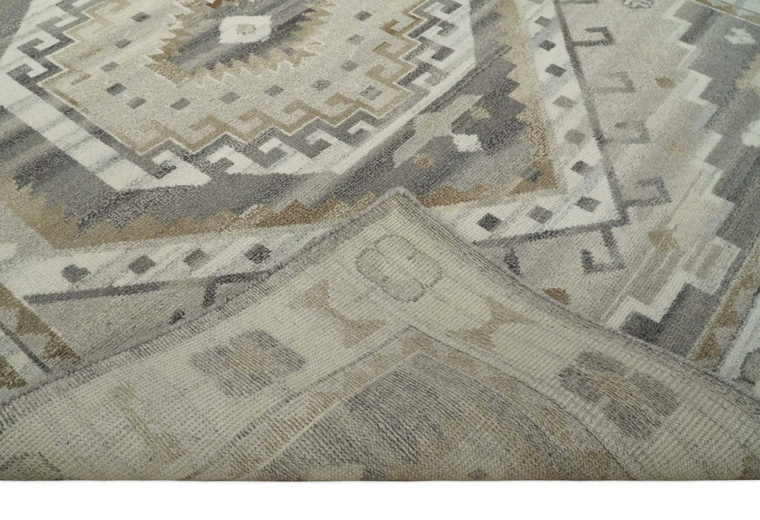 Hand Knotted Ivory, Charcoal and Beige Traditional Medallion Natural Wool Area Rug, Kids, Living Room and Bedroom Rug | MEHK11 - The Rug Decor