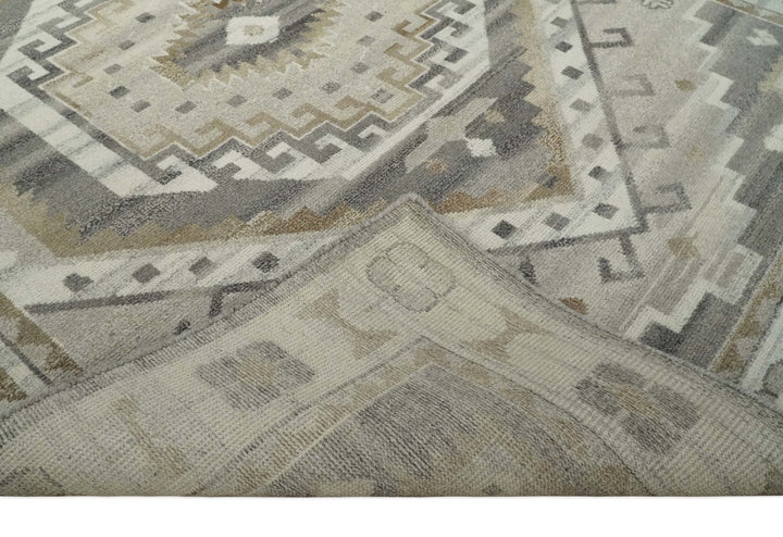 Hand Knotted Ivory, Charcoal and Beige Traditional Medallion Natural Wool Area Rug, Kids, Living Room and Bedroom Rug | MEHK11 - The Rug Decor