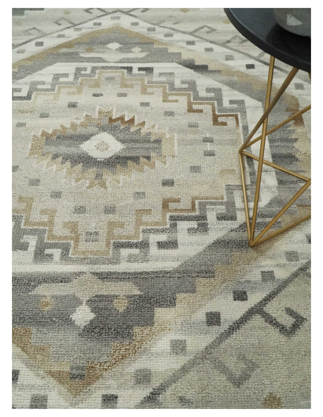 Hand Knotted Ivory, Charcoal and Beige Traditional Medallion Natural Wool Area Rug, Kids, Living Room and Bedroom Rug | MEHK11 - The Rug Decor